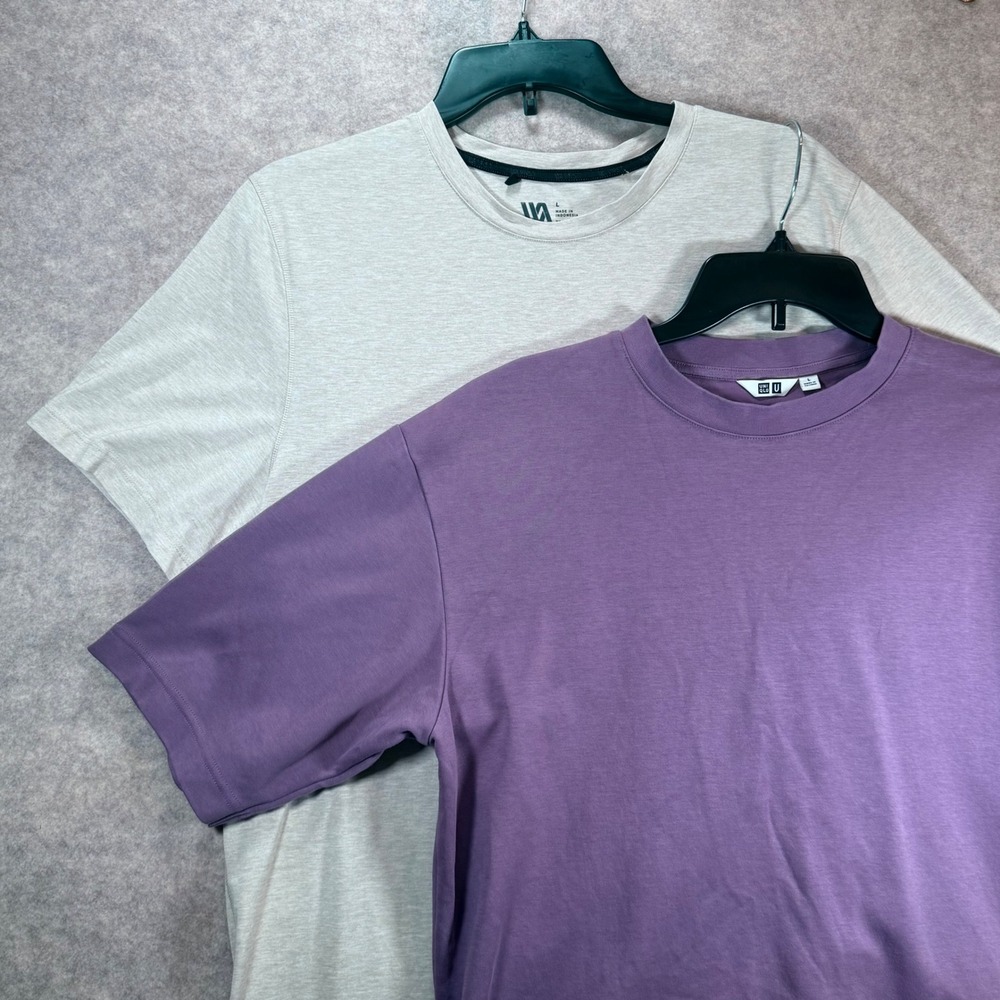 Uniqlo VRST T-Shirt Bundle L Purple Tan AIRism Performance Crew Neck Lot 2pk